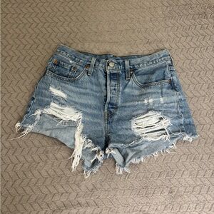 Distressed Denim Levi 501 Shorts